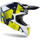 Airoh Crosshelm WRAAP Raze Blau Gloss MX Helm + HP7 Brille Motocross Quad Enduro XL (61/ 62cm) neon / rot verspiegelt
