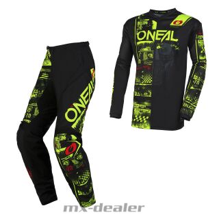ONeal Element V.23 Attack Schwarz Neon Cross Hose Jersey MX Motocross Enduro Combo