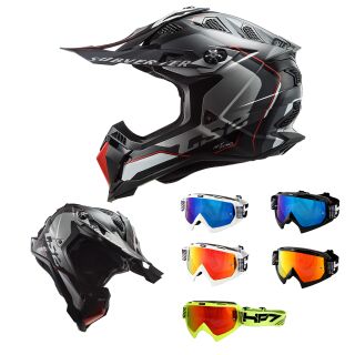 LS2 MX 700 EVO Subverter Arched Schwarz Silber MX Helm Crosshelm + HP7 Brille