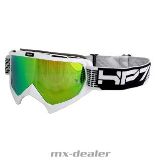 HP7 MX Enduro Brille Crossbrille Weiß grün verspiegelt Motocross Downhill BMX
