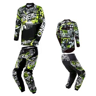 O`Neal Element Attack schwarz neon Kinder MX Motocross Combo Hose + Jersey