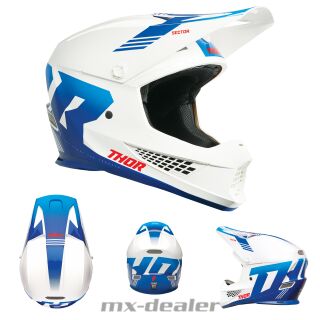 Thor MX Sector 2 Crosshelm Carve Weiß Blau ECE06 Helm MX Helm Motocross Cross Quad