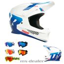 Thor MX Sector 2 Helm Carve Weiß Blau + HP7 MX Brille Crosshelm Motocross Quad S (55/ 56cm) HP7 weiss/ blau verspiegelt