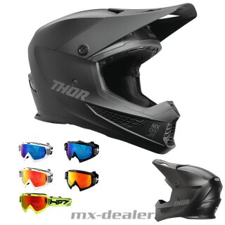 Thor MX Sector 2 Helm Blackout + HP7 MX Brille Crosshelm Motocross Quad