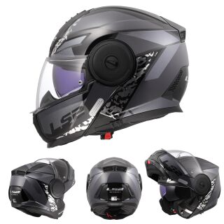 LS2 Klapphelm Scope II Motorrad Helm Oxyd Schwarz Titanium Gloss FF902 Tourenhelm Urban
