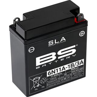BS Battery Motorradbatterie 6V 6N11A-1B/3-A 11AH 90A AGM wartungsfrei werksakt.